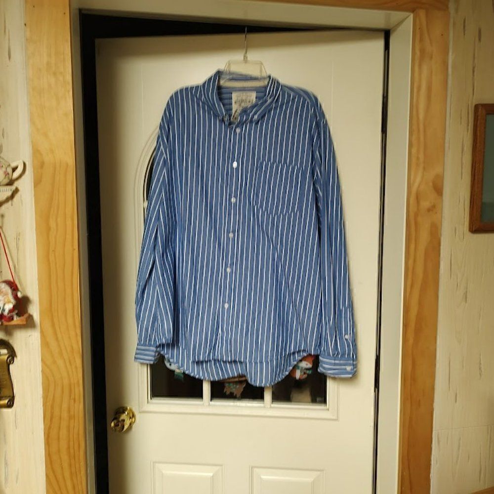 New Aeropostale Blue White Striped Long Sleeve Button Down Shirt Men's XL